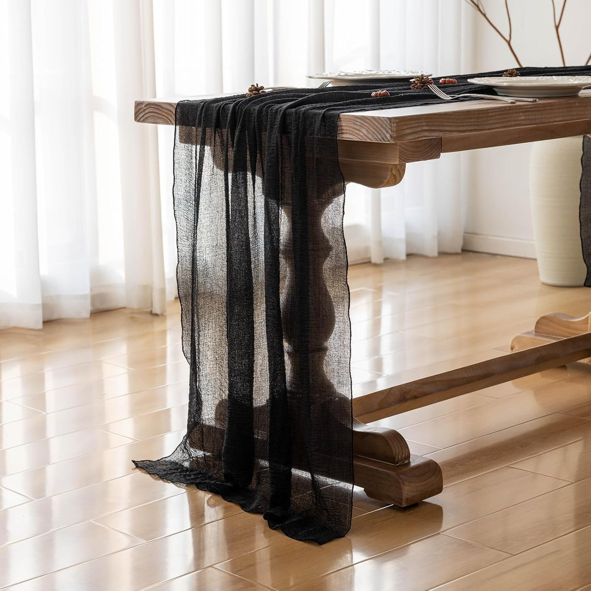 Black Table Runner Cheesecloth Gauze Rustic Premium Cotton Cheese Cloth Table Runner 120 Inch 10 FT