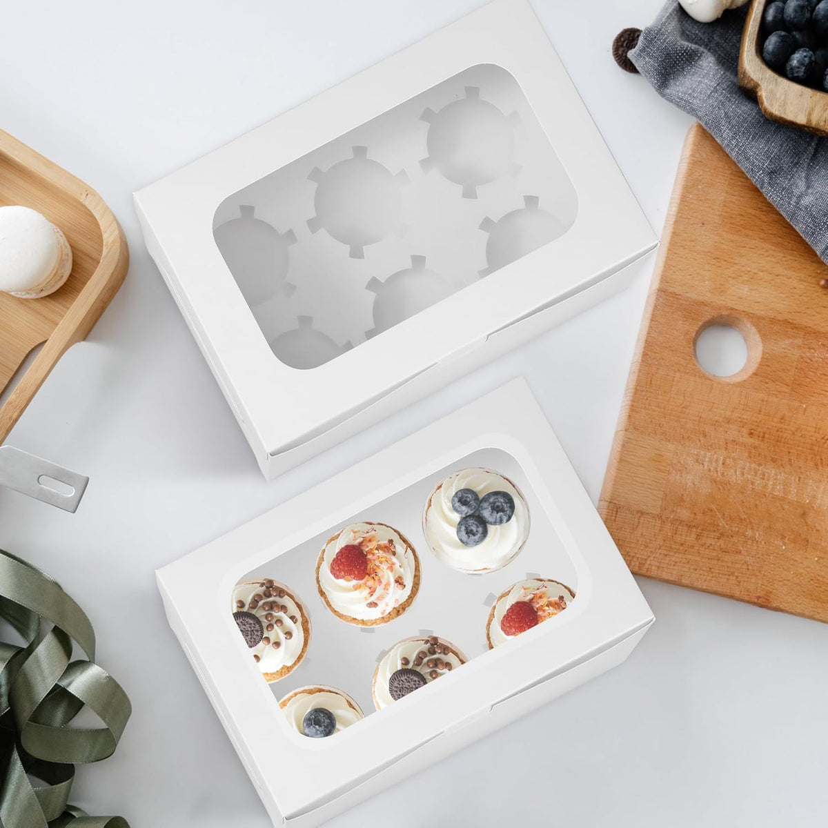 White Cupcake Boxes Holds 6 Standard Cupcake Container,50 Packs,Pastry and