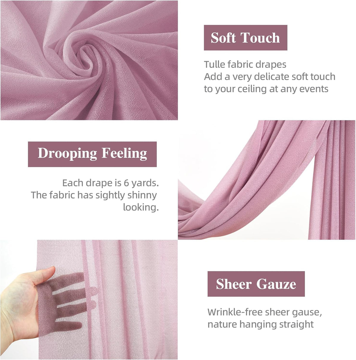 Wedding Arch Draping Fabric, 1 Panel 28" x 19Ft Dusty Rose Arch Drapes Sheer Backdrop Curtain for