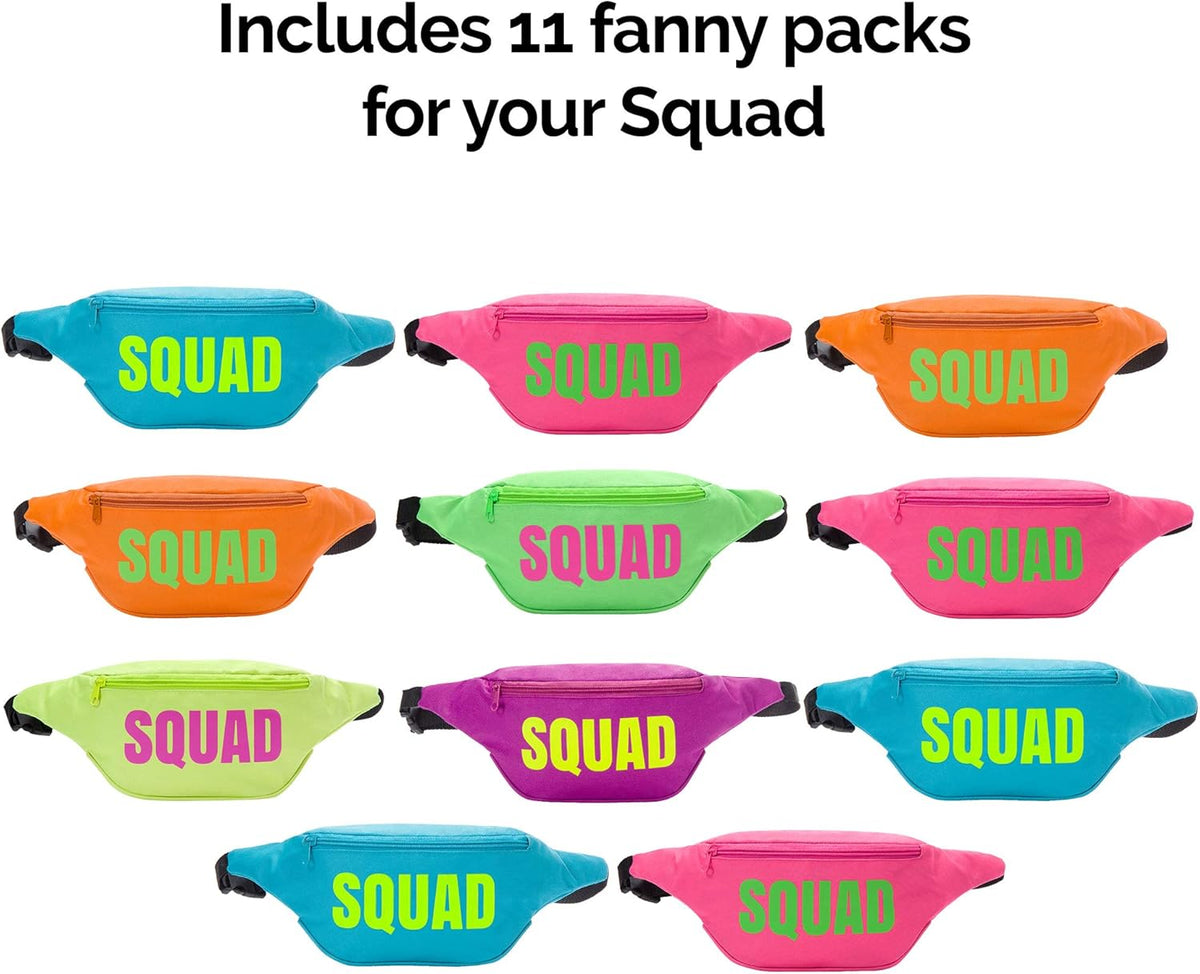 Bachelorette 80s Fanny Pack Set | 12 Pack | 1 Bride Fanny Pack and 11 Squad Fanny Packs |