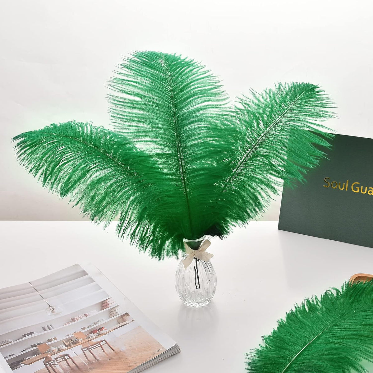 Ballinger Green Ostrich Feathers Bulk - 24pcs 10-12inch Feathers for Vase, Wedding Party
