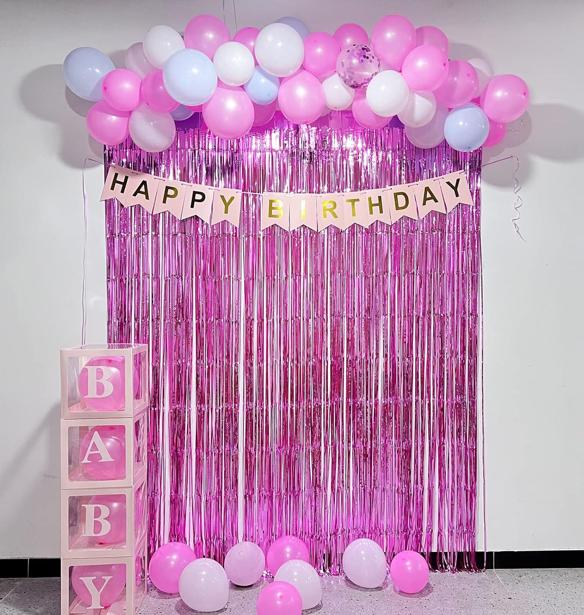 Pink Foil Fringe Curtains Tinsel Backdrop, Melsan 3.2 x 8 ft Metallic Tinsel Curtains Party