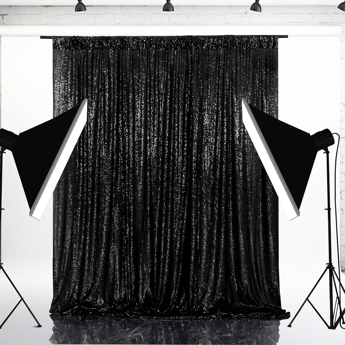 Eternal Beauty Black Sequin Backdrop, 6x6 Ft Halloween Glitter Background Curtains for Shimmer