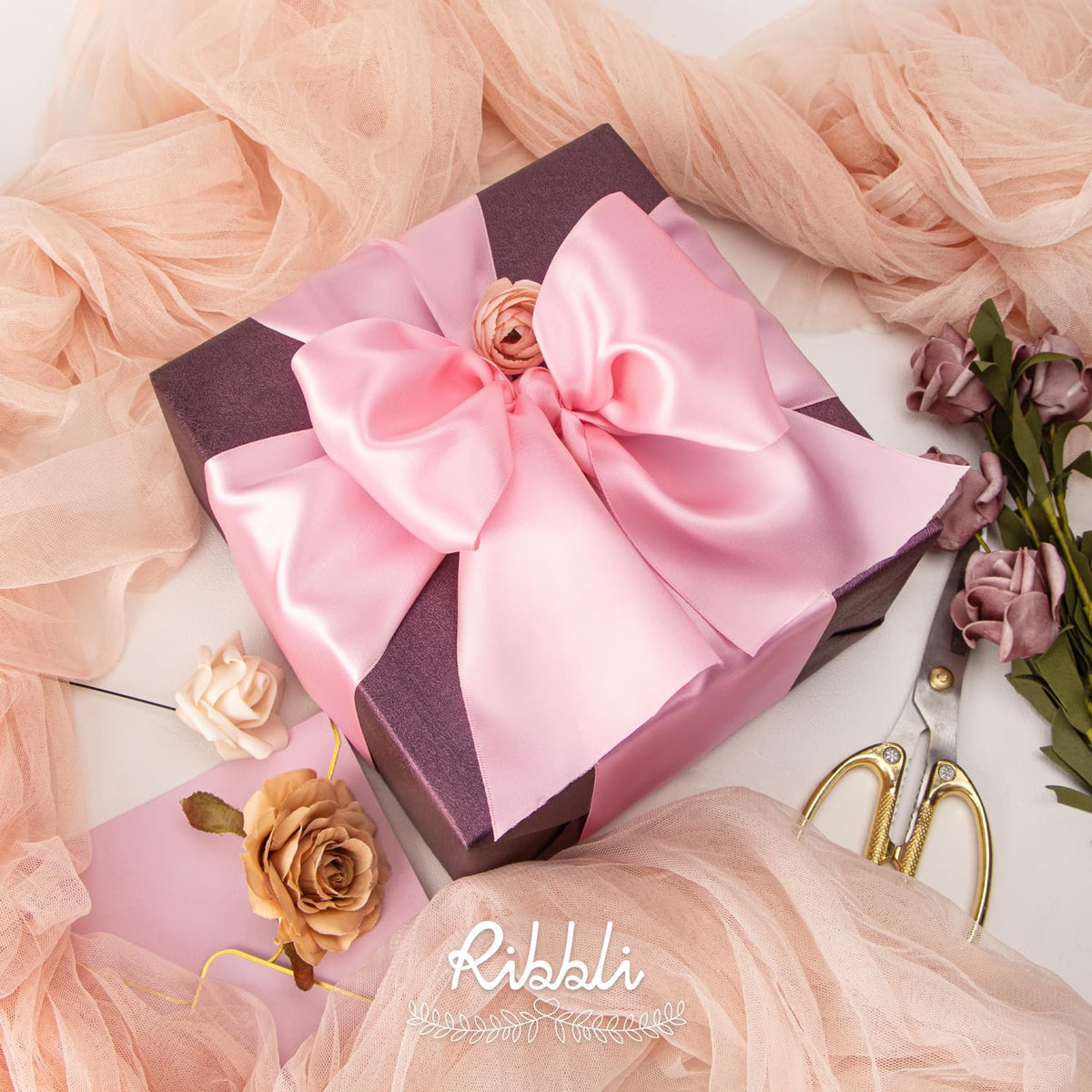 Ribbli Pink Satin Ribbon 4 Inch Wide Pink Ribbon for Wedding Chair Sash Grand Opening Ceremony Big