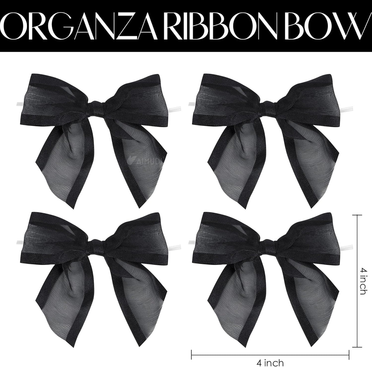 AIMUDI Black Bows for Crafts 4" Organza Bows Premade Twist Ties Bows for Gift Wrapping Treat Bags