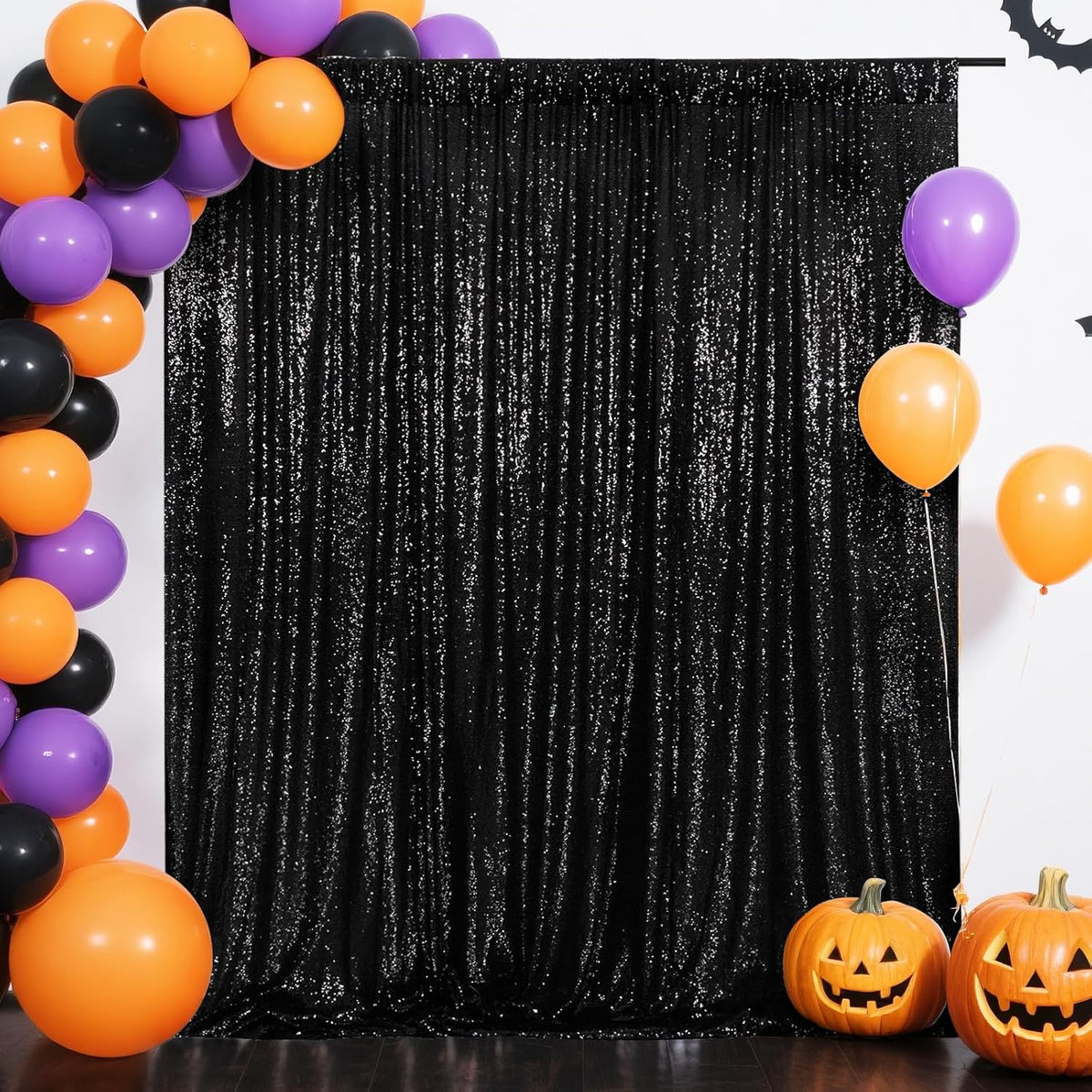 Eternal Beauty Black Sequin Backdrop, 6x8 Ft Halloween Glitter Background Curtains for Shimmer