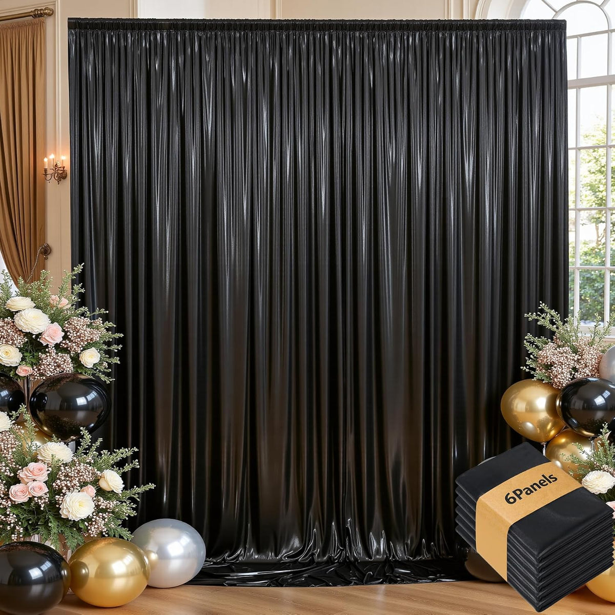 30ftx10 ft Black Glitter Sequin Backdrop Curtain for Parties, Wrinkle Free Sparking Backdrop