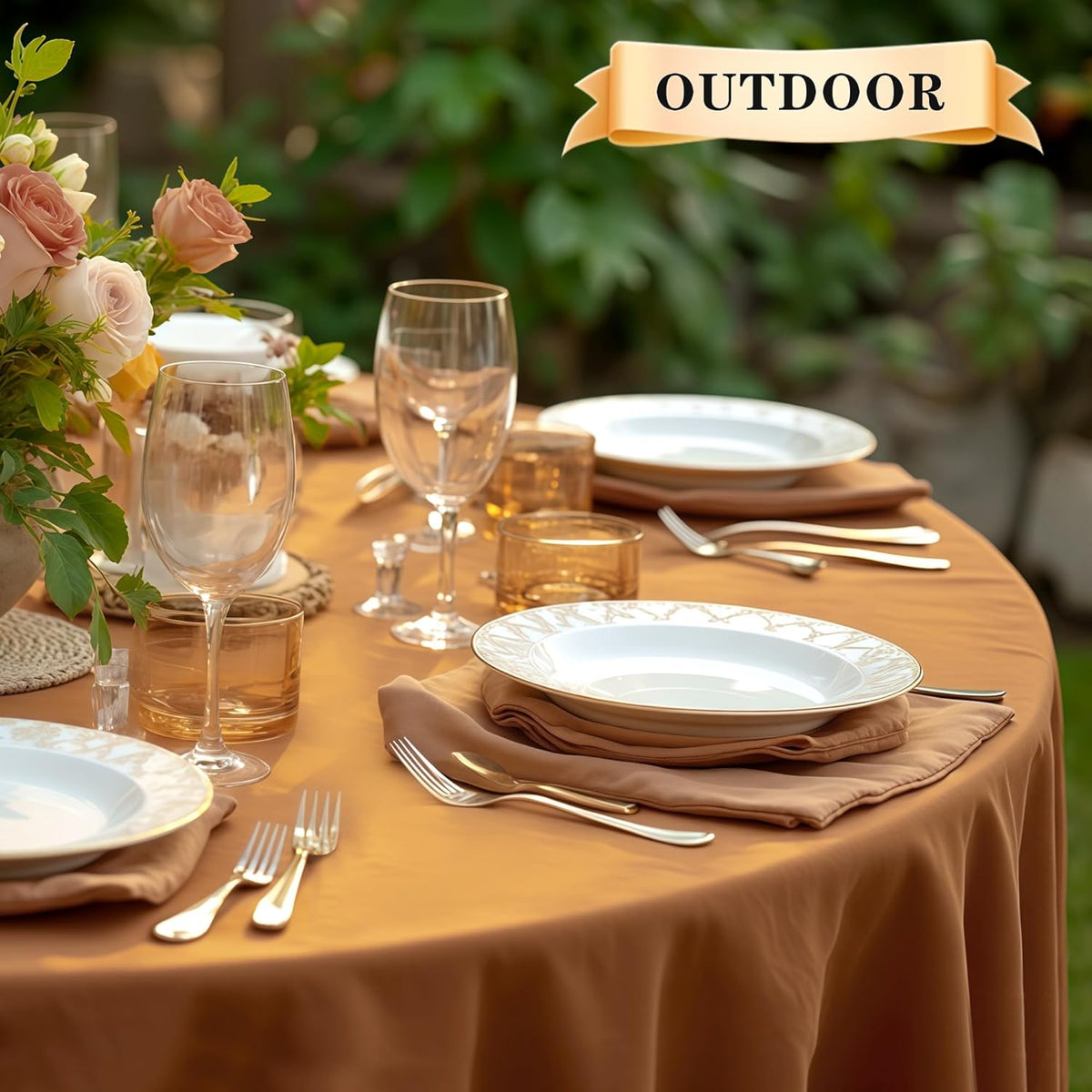 sancua Round Tablecloth 60 Inch(Fits 20-48 Inch Tables) - Water Resistant Spill Proof Washable
