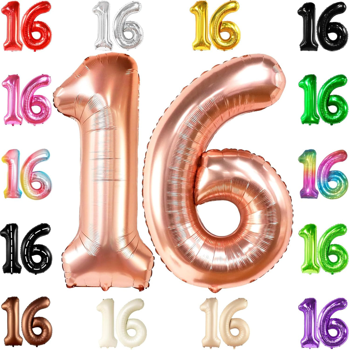 KatchOn, Rose Gold 16 Balloon Numbers - 40 Inch | Foil Balloon For 16th Happy Birthday Decorations