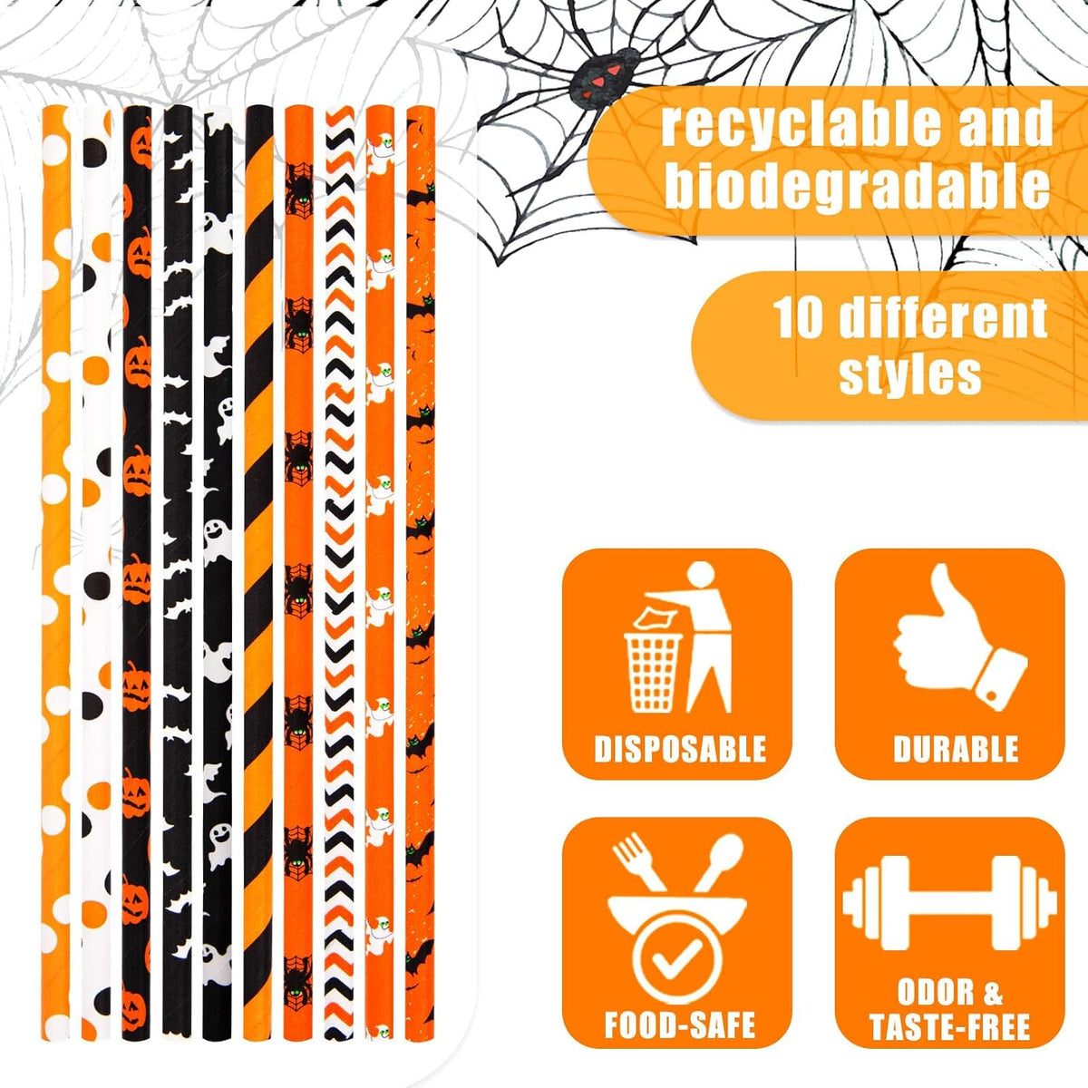 HANSGO Halloween Paper Straws, 70PCS Paper Drinking Straws Bulk for Halloween Party Favor Cupcake