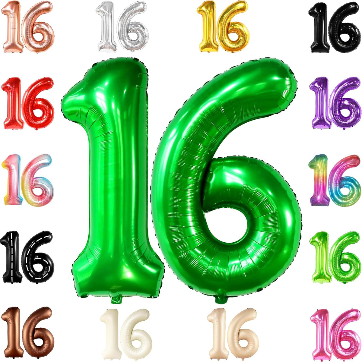 KatchOn, Dark Green 16 Balloons Number - 40 Inch | Green Number 16 Balloons for 16th Birthday
