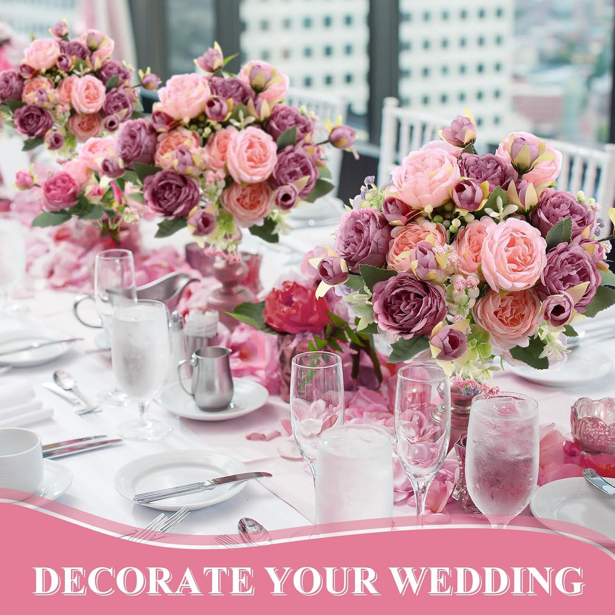 8 Bundles Artificial Peonies Flowers Boho Faux Flowers Arrangements Artificial Centerpiece Spring