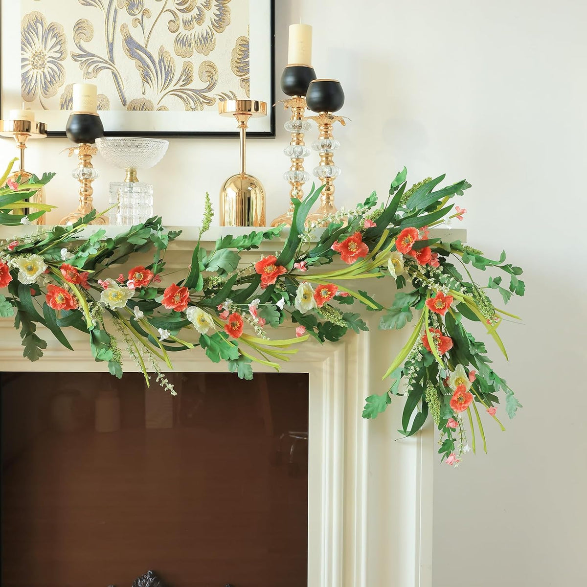 Mizii Red Artificial Flower Garland 6FT Fake Poppy Floral Garland Hanging Vines Spring Summer