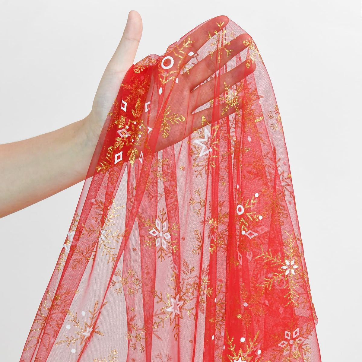 Artoid Mode Red Gold Snowflakes Christmas Gauze Table Runner 120 Inch 10FT, Winter Seasonal Sheer