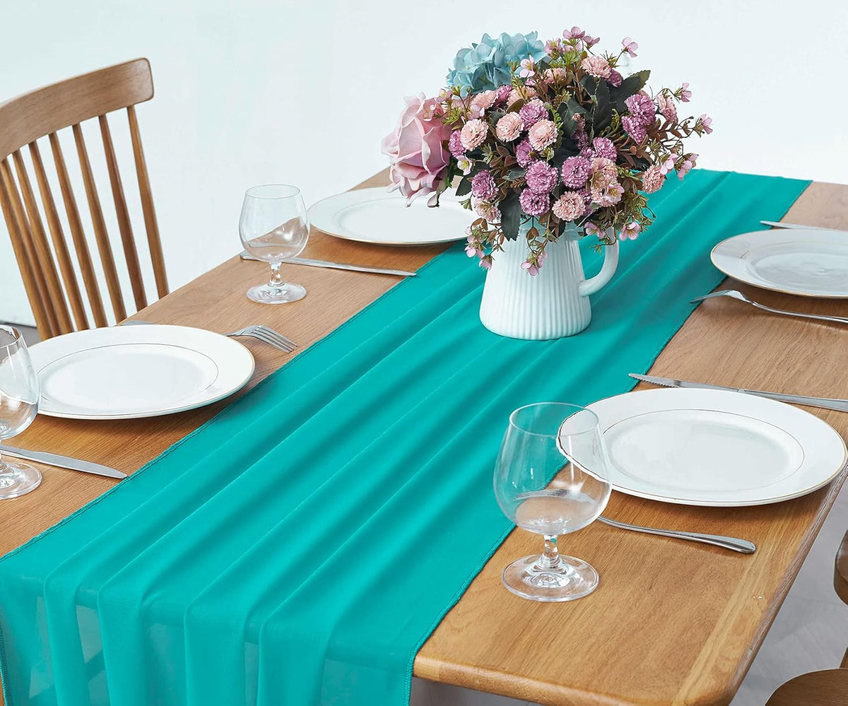 2 Pack 10Ft Turquoise Chiffon Table Runner Sheer 29x120 Inch for Romantic Wedding Decor Bridal &