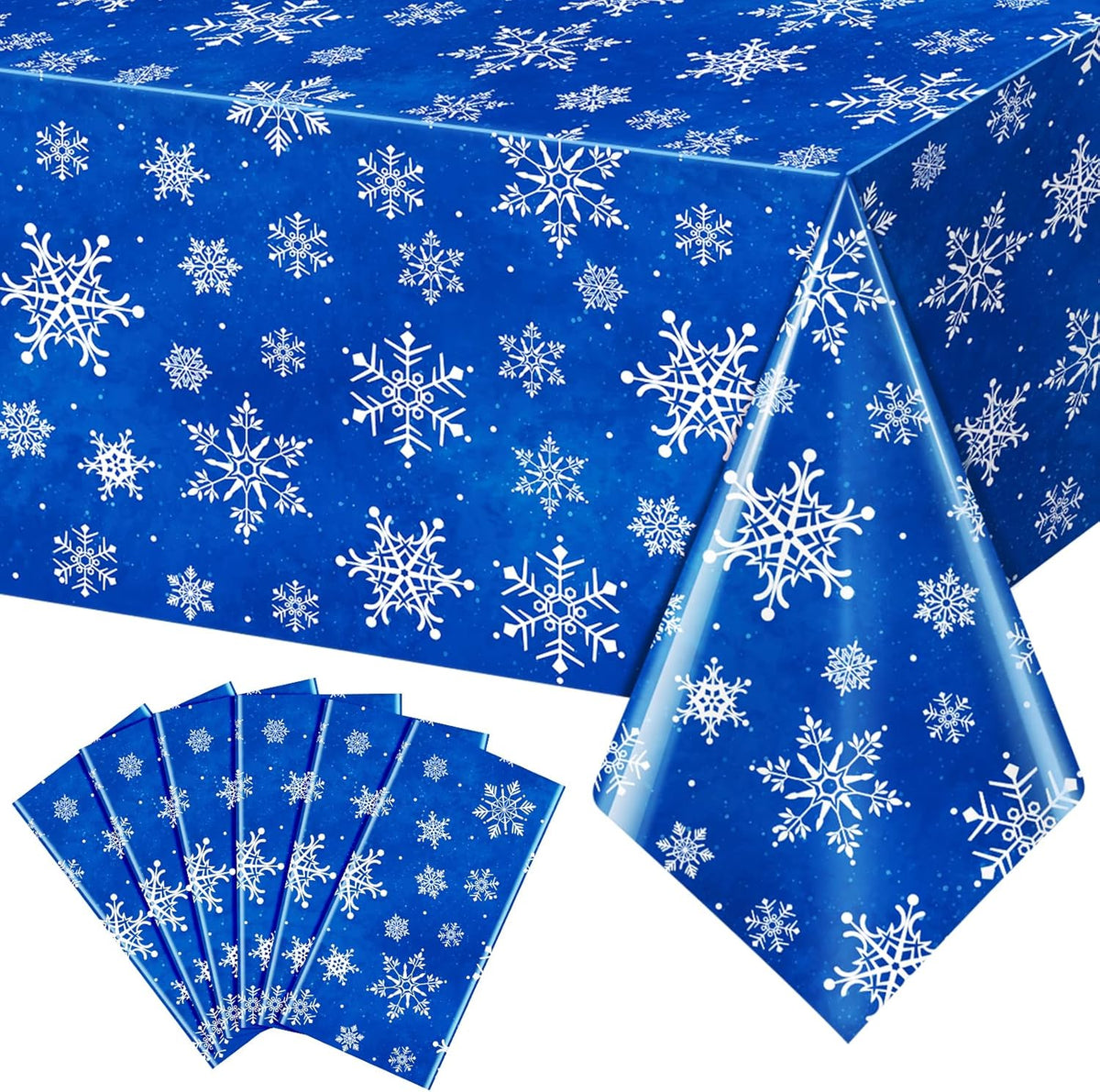 Jectivs 6 Pieces Christmas Snowflake Plastic Party Tablecloth Decorations,White Snowflake Blue Xmas