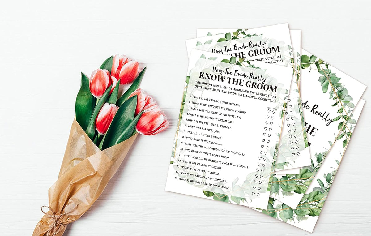 Bridal Shower Game Cards, Bride Really Know Groom Game, Tropical Jungle Theme Engagement Party