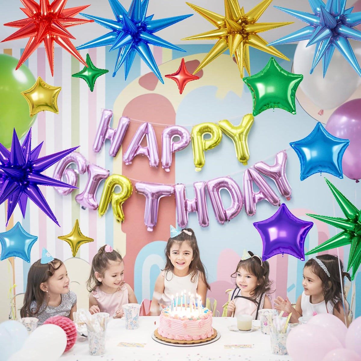 16 Pcs Colorful Star Balloons, 22/18/10 Inch Foil Rainbow Balloons, Red Blue Gold Purple Green
