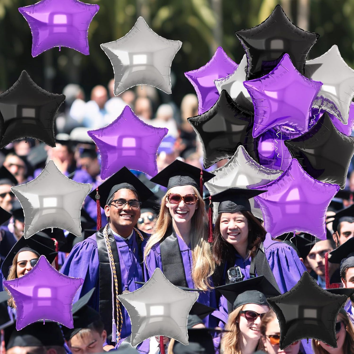 Purple Black Star Balloons 18Inch Lavender Purple Silver and Black Pentagram Foil Balloon 12Pcs