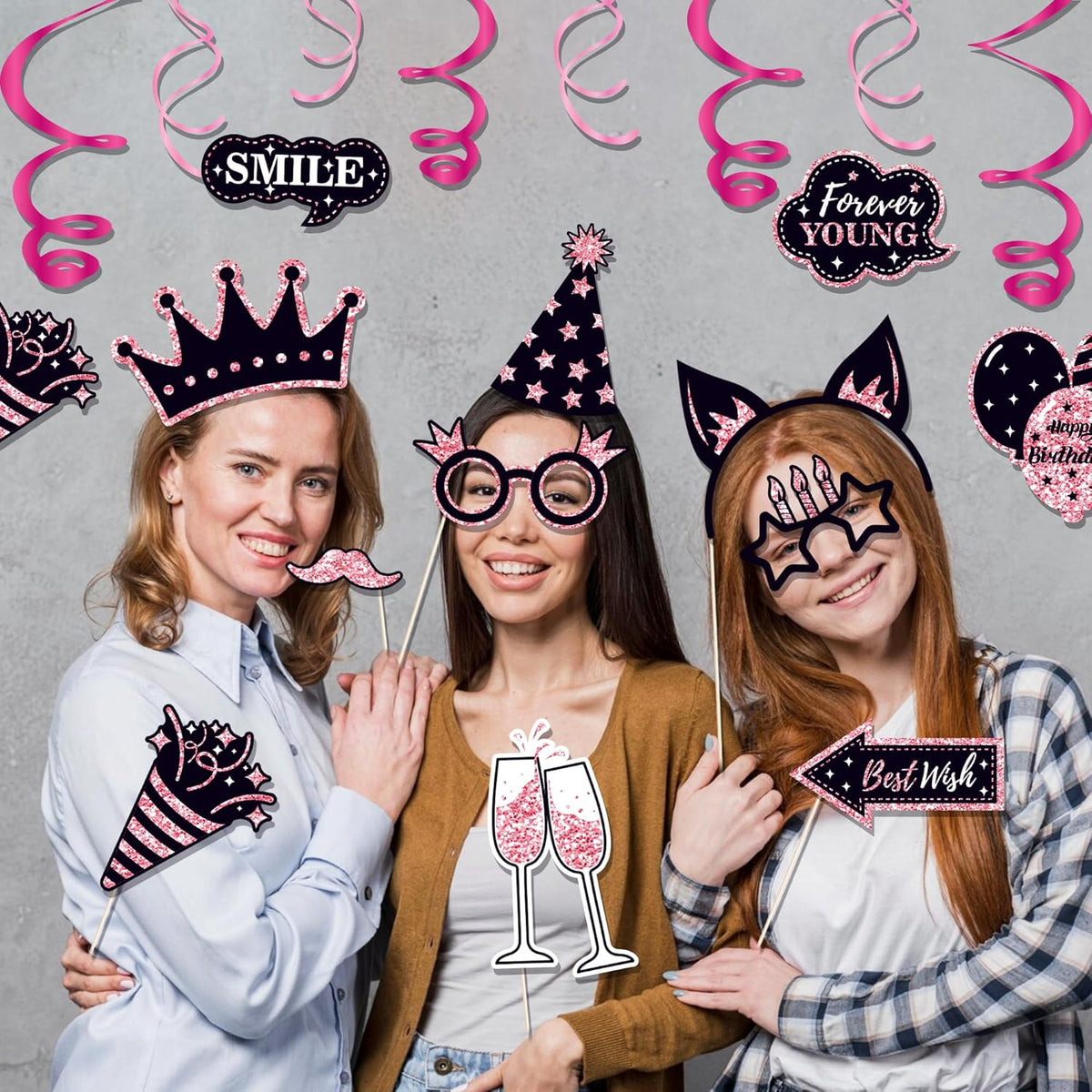 36 PCS Birthday Photo Booth Props Party Supplies Holiday Picture Decorations Photo Booth Props for
