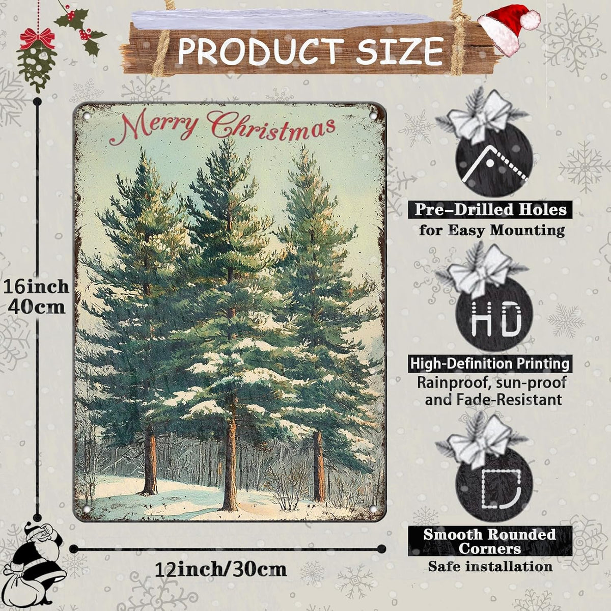 Vintage Christmas Decor Sign Christmas Tree Metal Tin Sign Merry Christmas Retro Tin Sign for