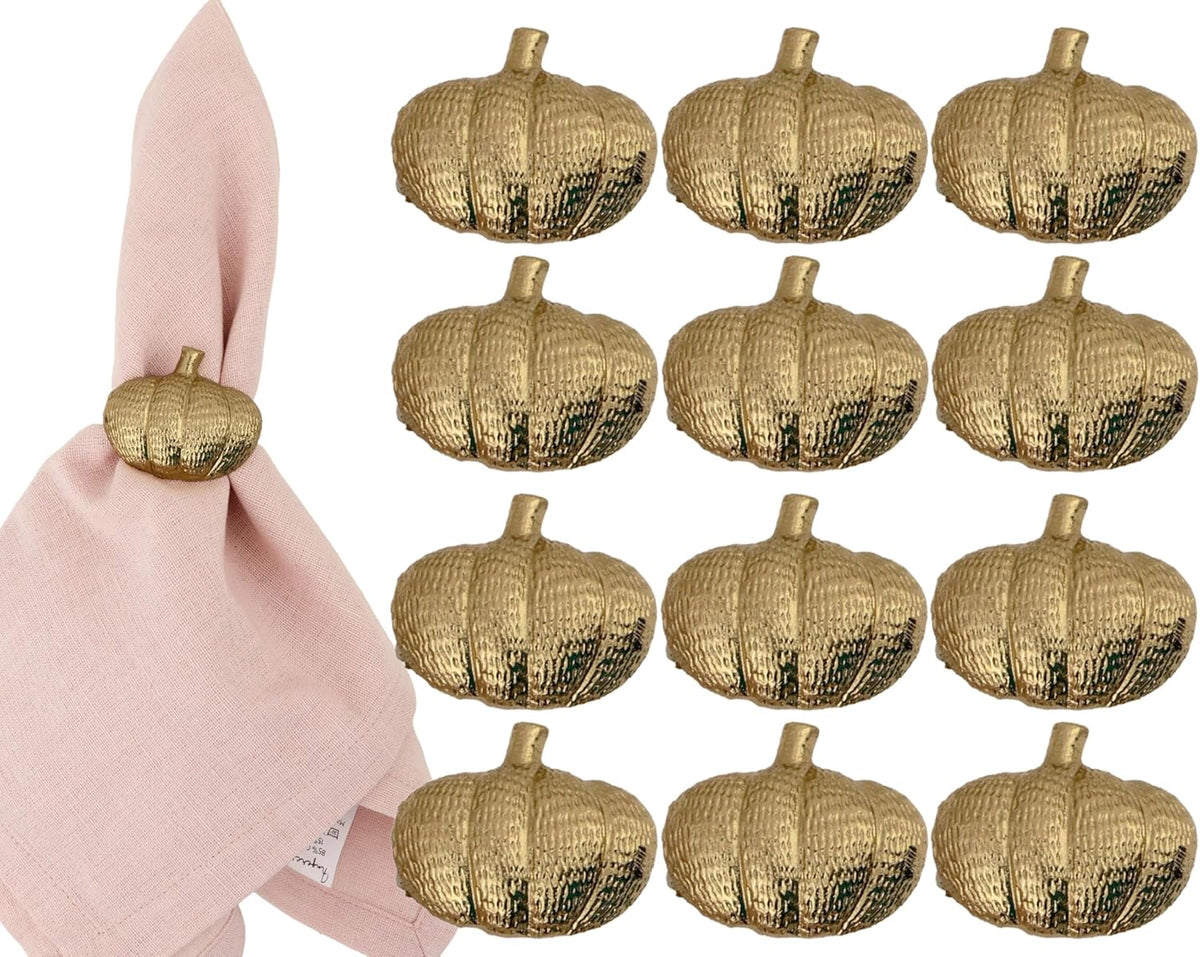 Set of 12 Pumpkin Napkin Rings | Premium Metal Fall Harvest Table Decor | Thanksgiving Dinnerware