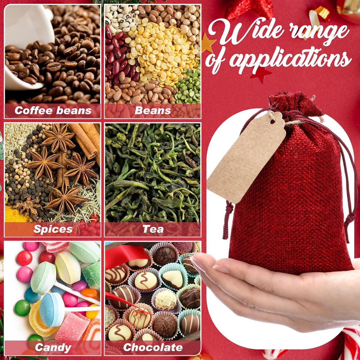 Woanger 100 Pcs Burlap Gift Bags with 100 Pcs Kraft Paper Gift Tags with Drawstring Favor Bulk