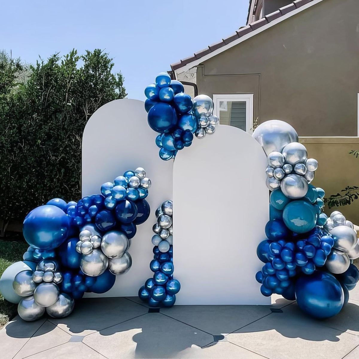 Blue Balloons, 50pcs Metallic Blue Balloons, Metallic Baby Navy Balloon, Silver Confetti Balloon