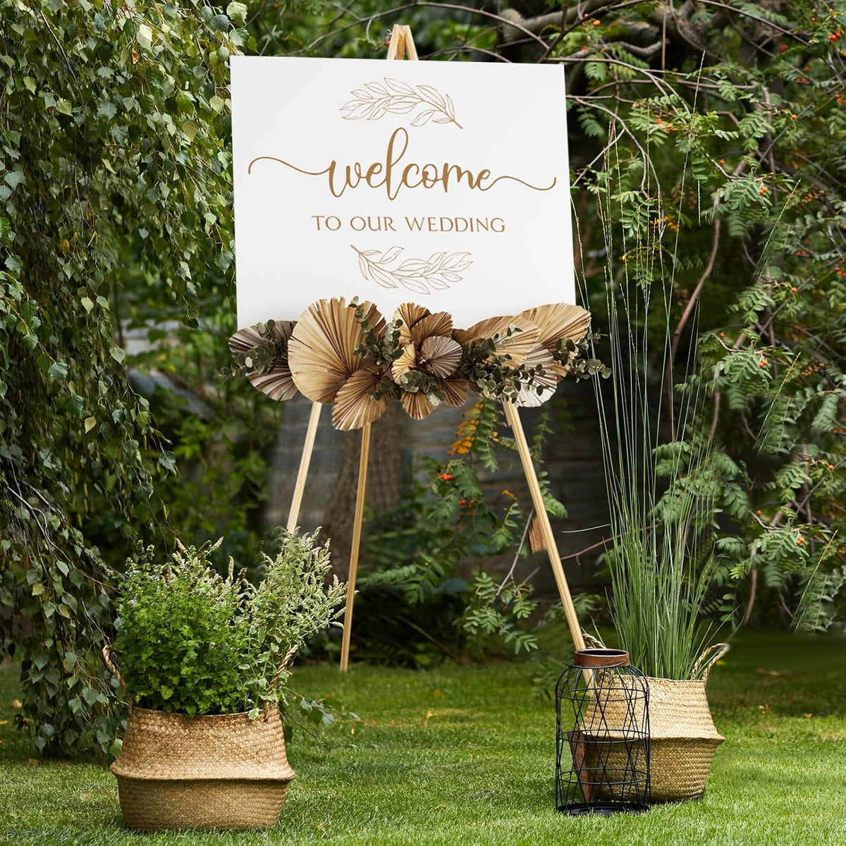 NianFeng Wooden Easel Stand for Sign, Easel Display Stand Floor for Wedding Sign with Adjustable