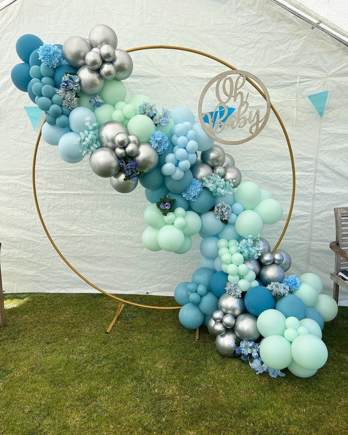 Paready Teal Blue Balloons Set, 50pcs 12 Inch Turquoise Metallic Green Confetti Silver White