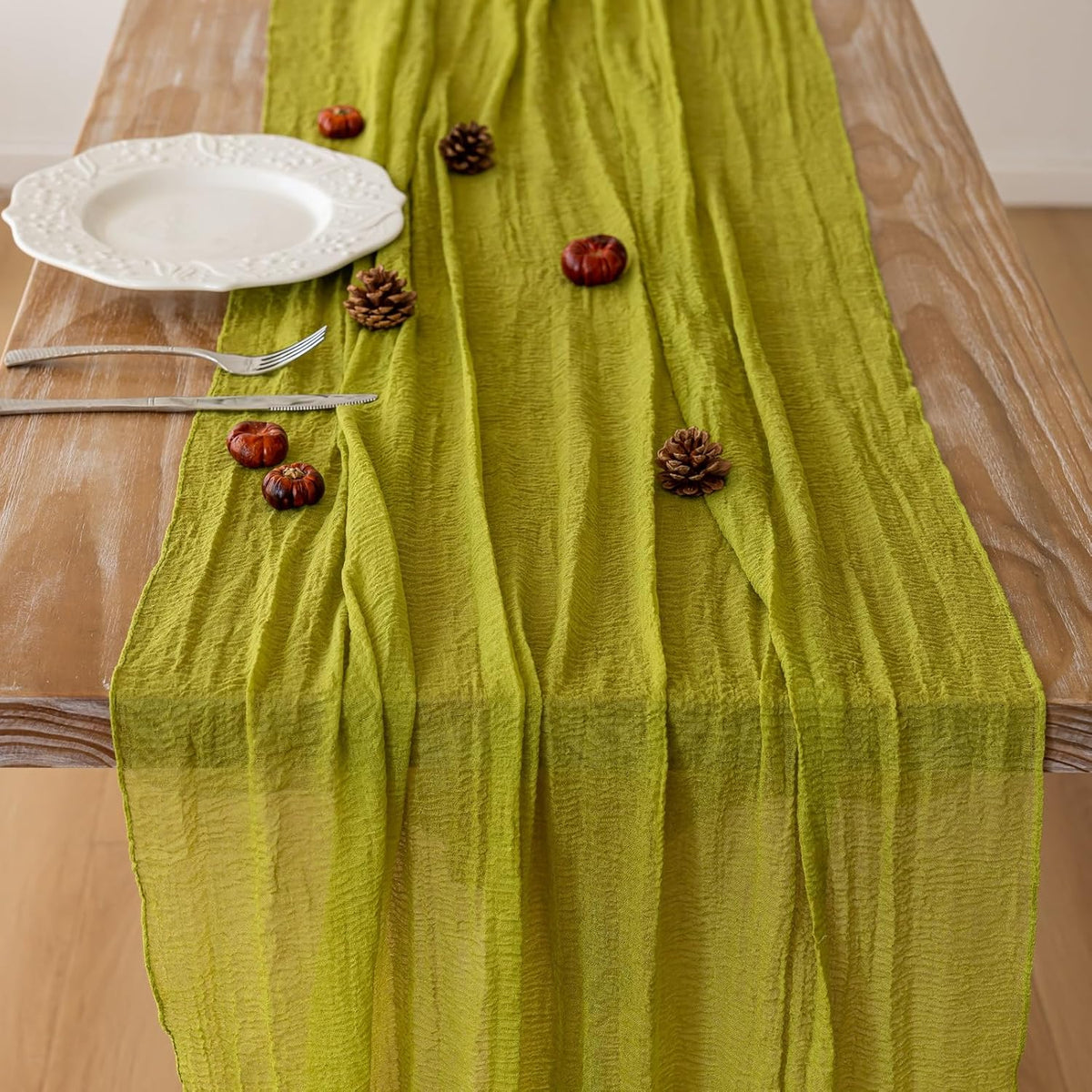 6pcs Moss Green Cheesecloth Table Runner Gauze 120 Inch 10 FT Rustic Boho Cheese Cloth Runner for