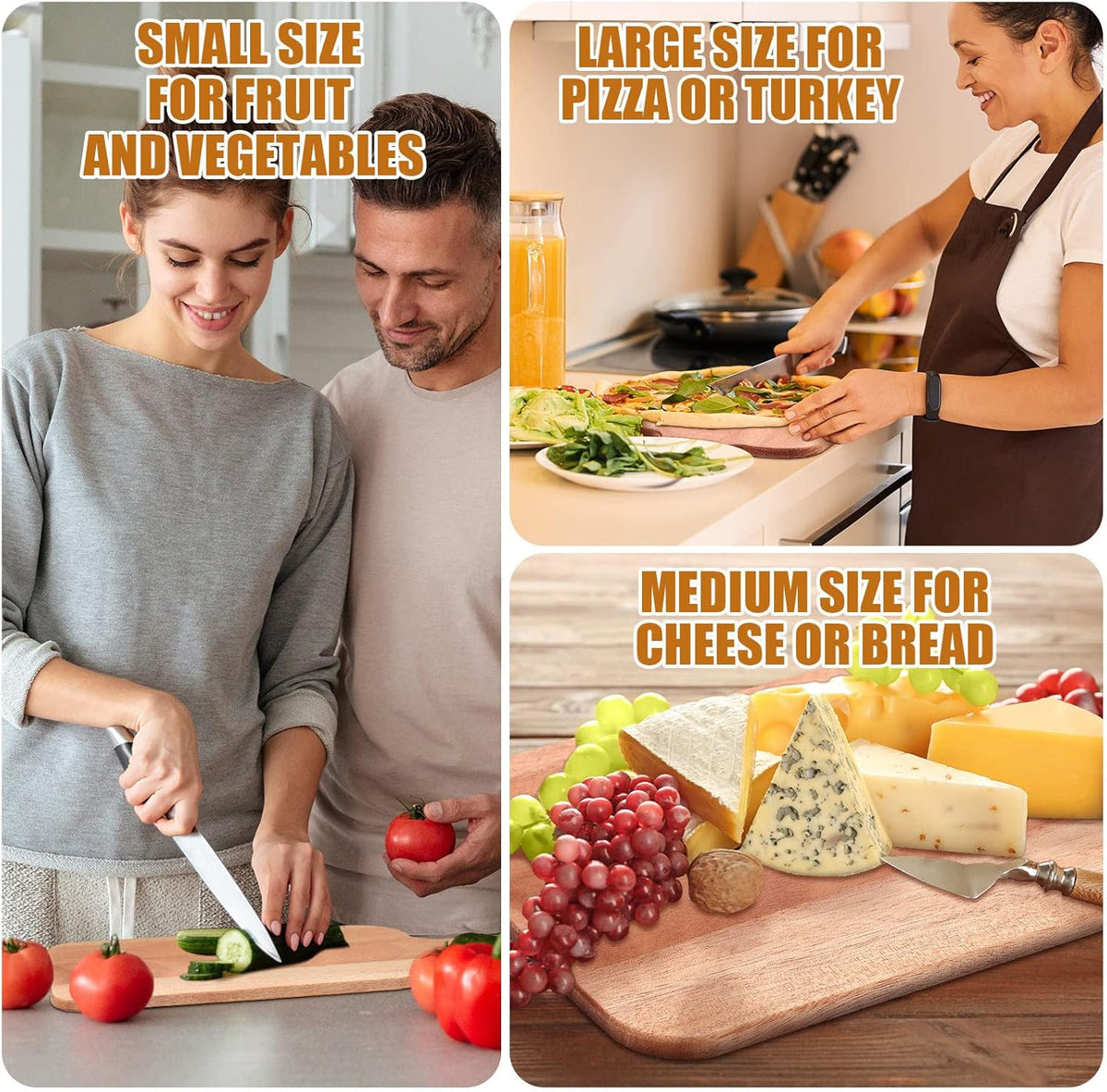 Patelai 12 Packs Wooden Cutting Board Set with Handles Large Kitchen Serving Plain Chopping Board