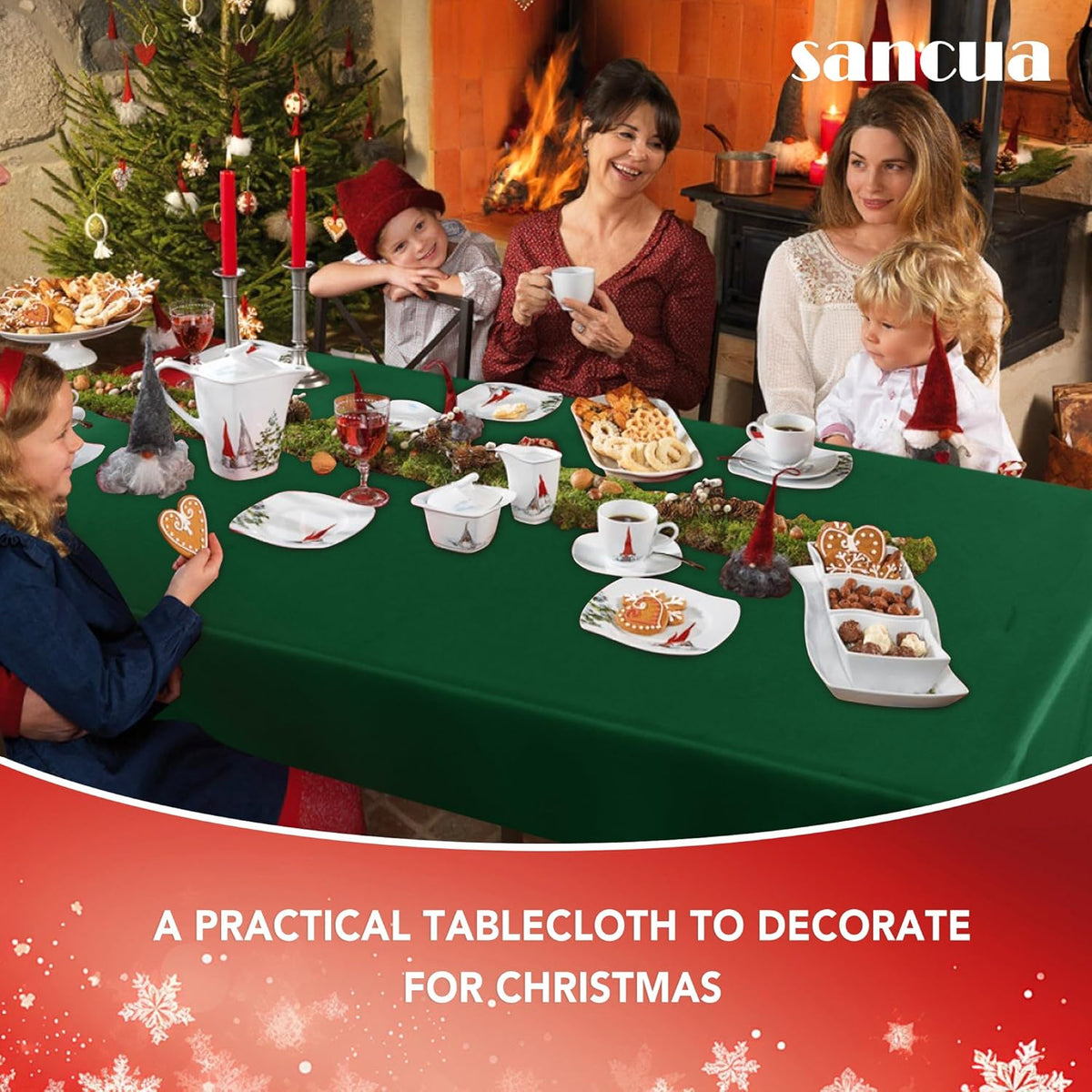 sancua 6 Pack Hunter Green Tablecloth 60 x 102 Inch, Rectangle 6 Feet Table Cloth - Stain and