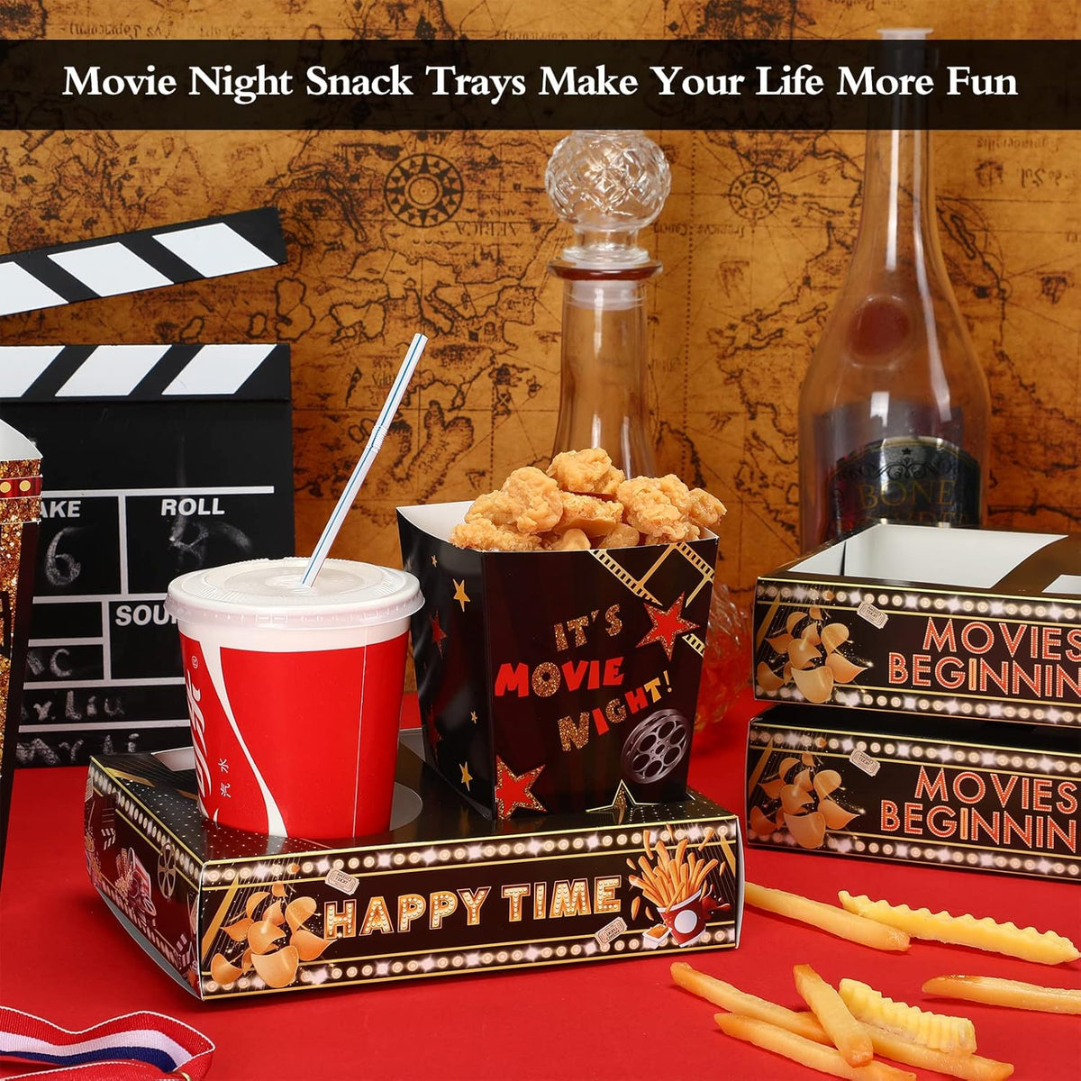 Faccito 36 Pcs Movie Night Snack Trays Movie Theater Snack Boxes Night Supply Disposable Paper