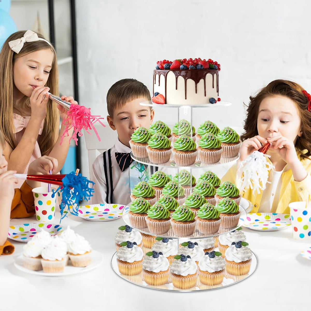 Cupcake Stand, 4 Tier Cupcake Stand for 50 Cupcakes, Round Tiered Cupcake Tower, Clear Acrylic