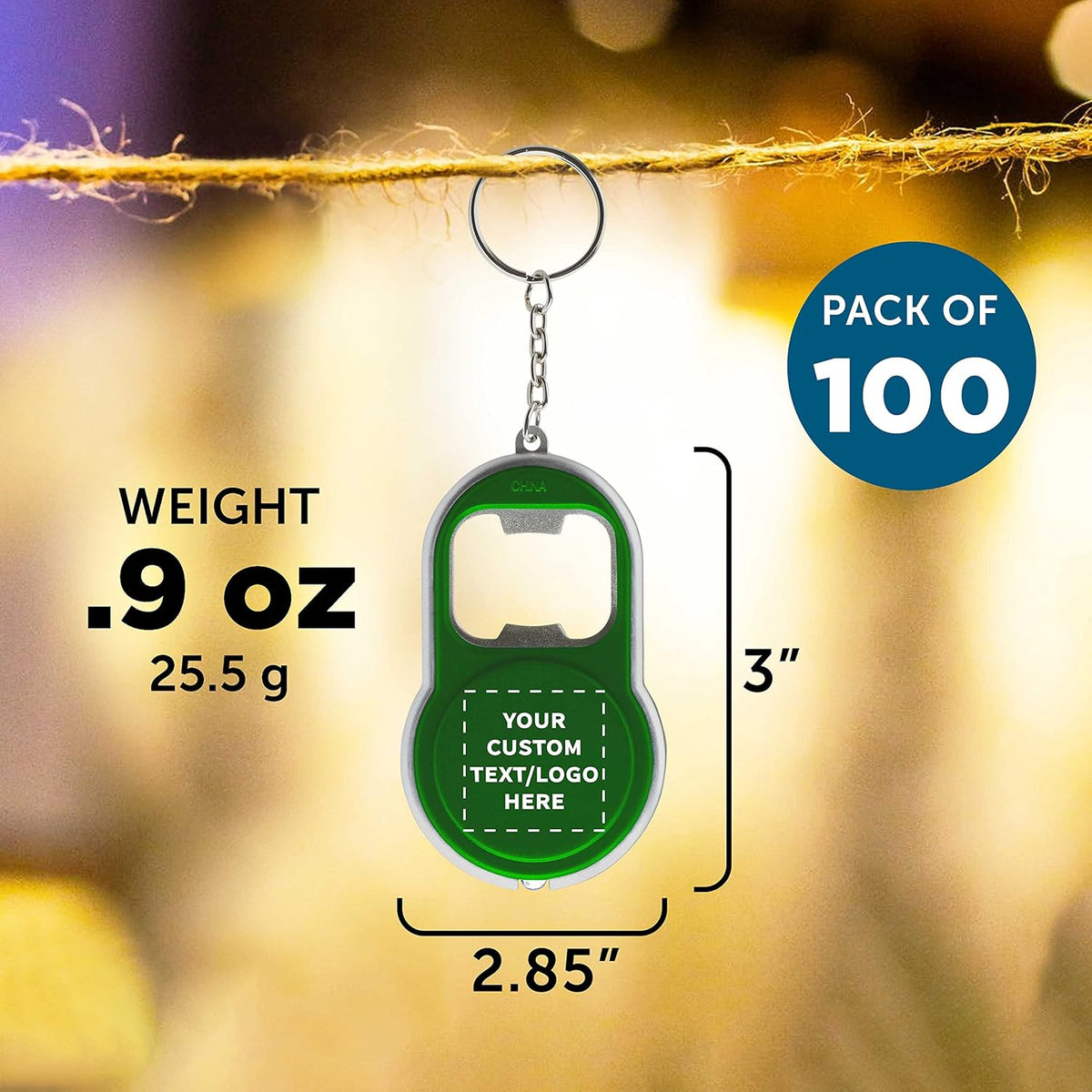 DISCOUNT PROMOS Custom Bottle Opener & LED Keychains Set of 100, Personalized Bulk Pack - Perfect