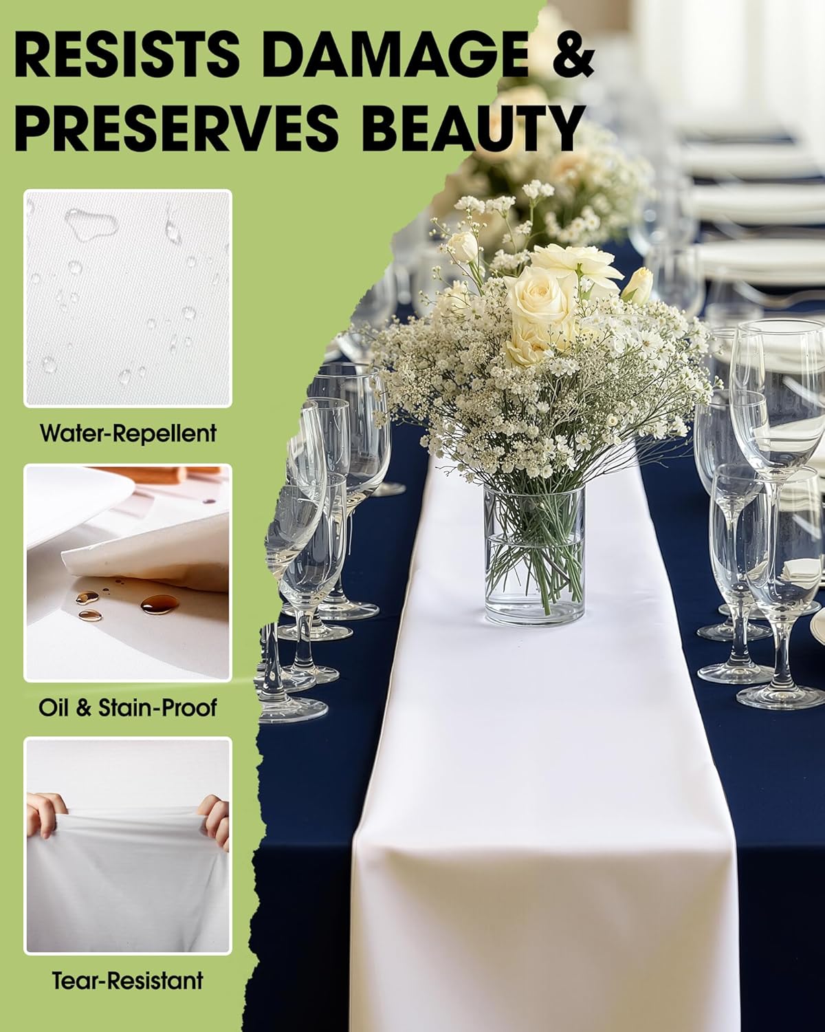 Pureegg White Plastic Table Runners - 10 Pack, 14'' x 108'', Water Resistant & Disposable