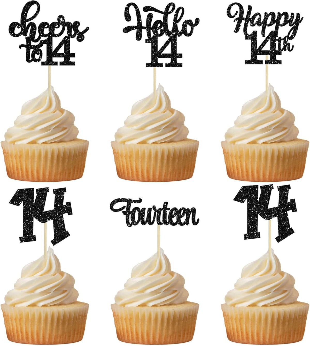 30Pcs 14th Birthday Cupcake Toppers Hello 14 Cupcake Picks Fourteen Cheers to 14 Years Old Cake