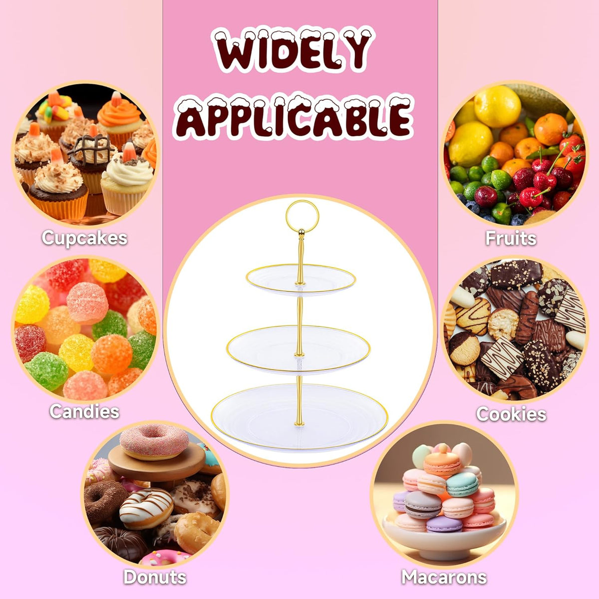 PinCute Cupcake Stand Holder - 3 Tier Cup Cake Dessert Stands, Plastic Tiered Serving Tray&Metal