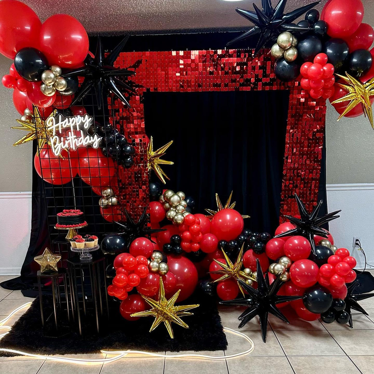 Black Red Gold Star Balloons,9Pcs 22Inch Black Gold Red Explosion Spike Cone Helium Polyester Film
