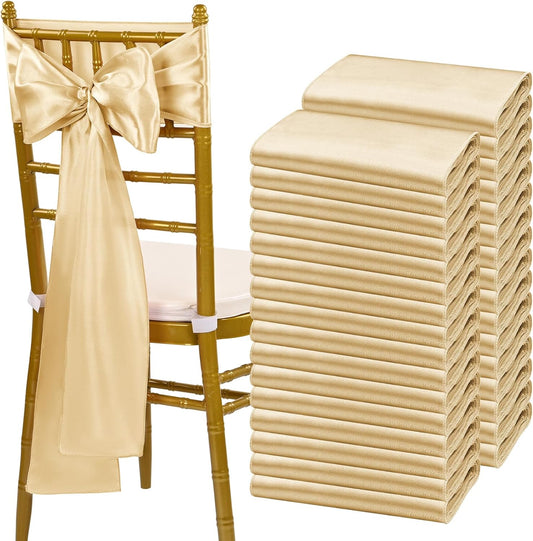 fani 120 PCS Champagne Satin Chair Sashes Bows Universal Chair Cover for Wedding Reception