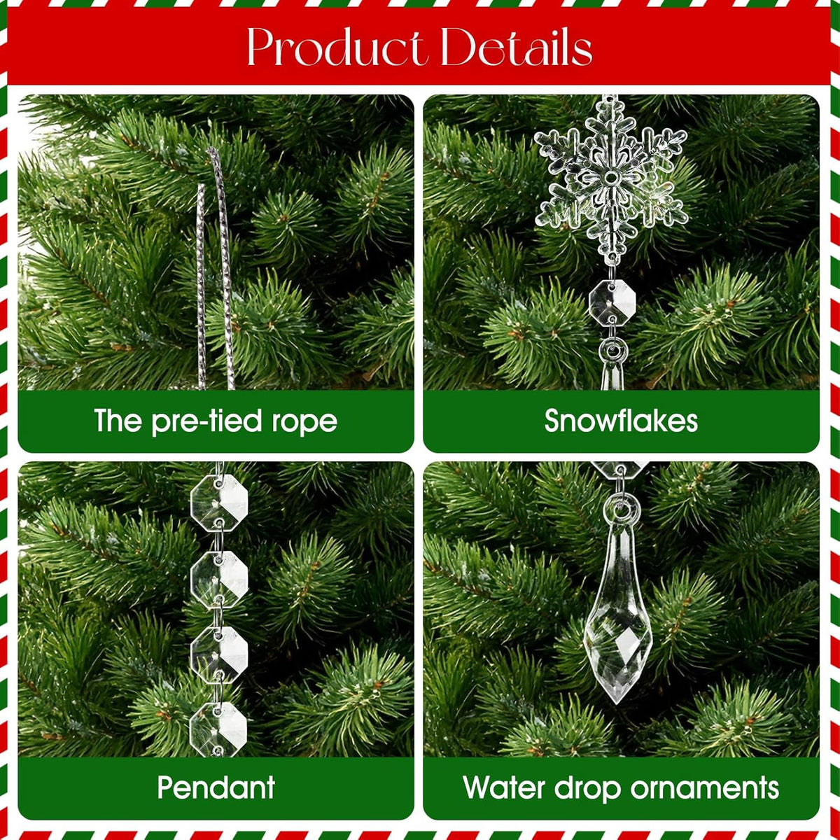 30pcs Christmas Ornaments Set for Tree- Hanging Acrylic Crystal Snowflake Icicle Drop Christmas