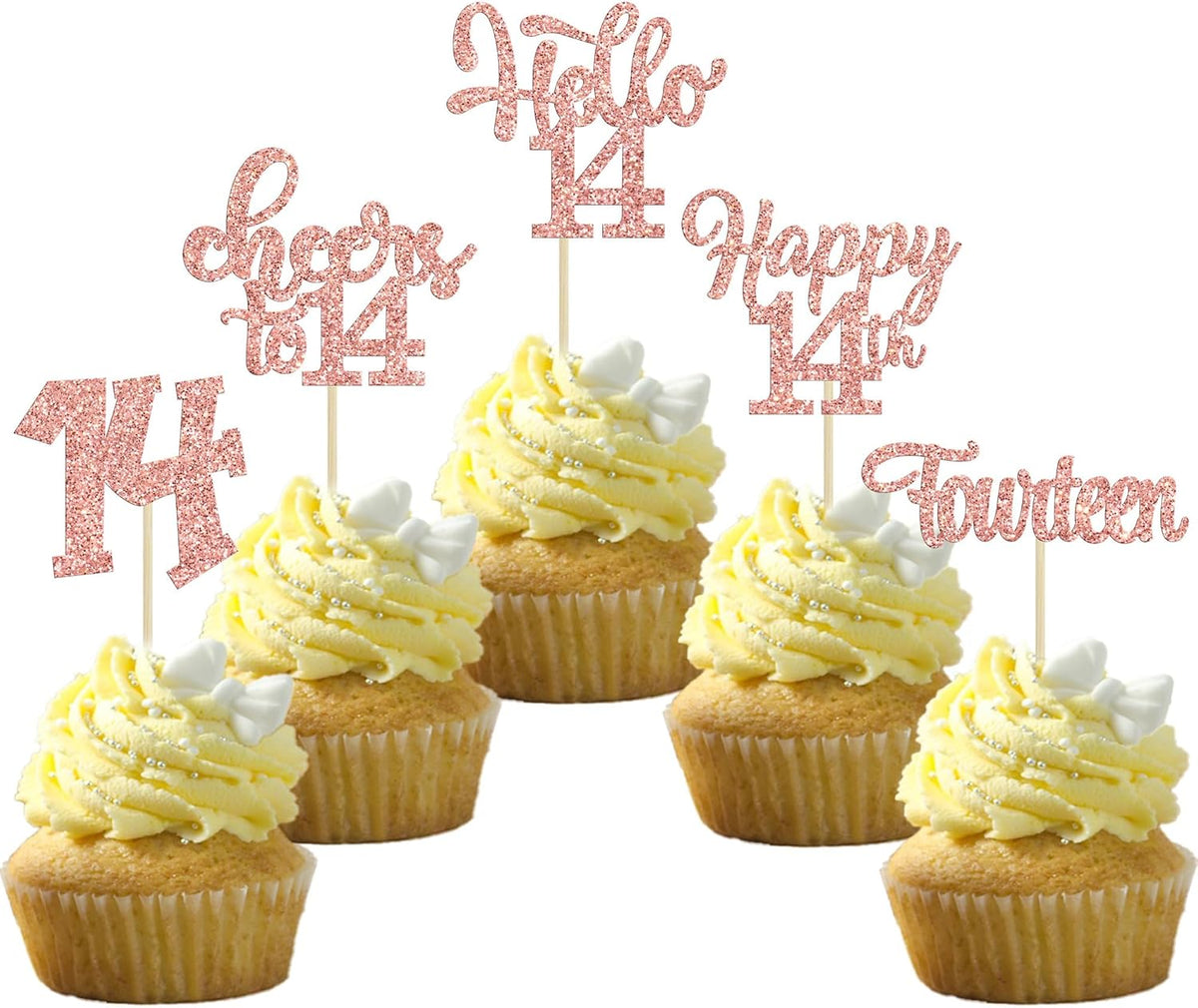 30Pcs 14th Birthday Cupcake Toppers Hello 14 Cupcake Picks Fourteen Cheers to 14 Years Old Cake