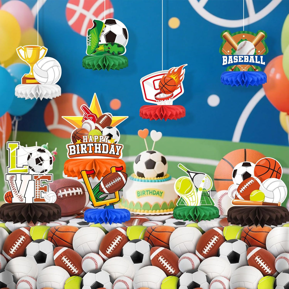 Sports Themed Party Decorations Kit - Honeycomb Centerpiece for Sports Birthday Party Decorations&