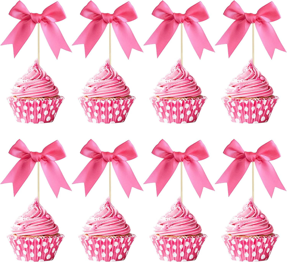 Gyufise 24Pcs Bow Cupcake Toppers Coquette Bow Girls Birthday Cake Decorations Bowknot Cake Toppers
