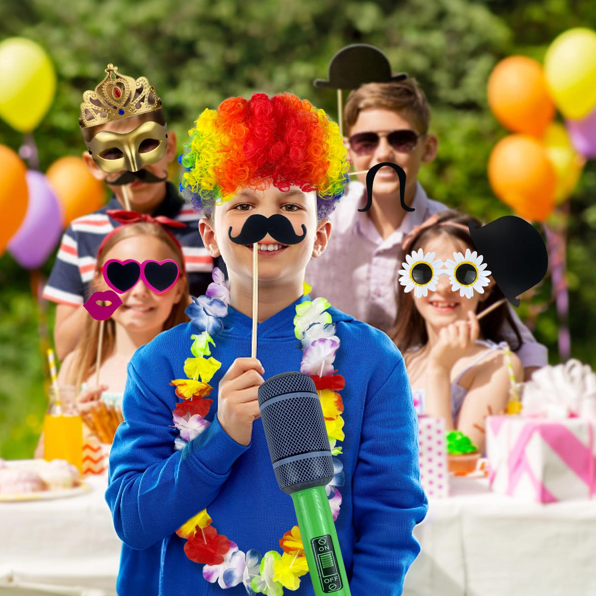 69PCS Colorful Photo Booth Props Set Novelty Funny Hats Wigs Glasses Props Sign Perfect for