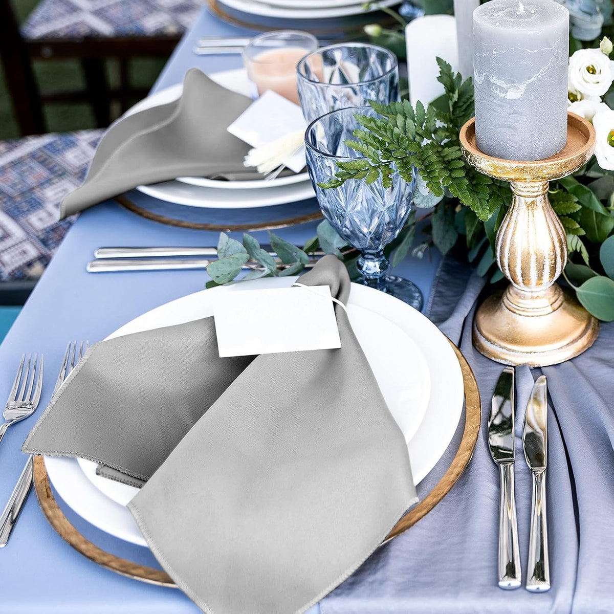 ANECO 12 Pieces Satin Napkins Soft Dinner Napkins Square Table Napkins 17 x 17 Inches for