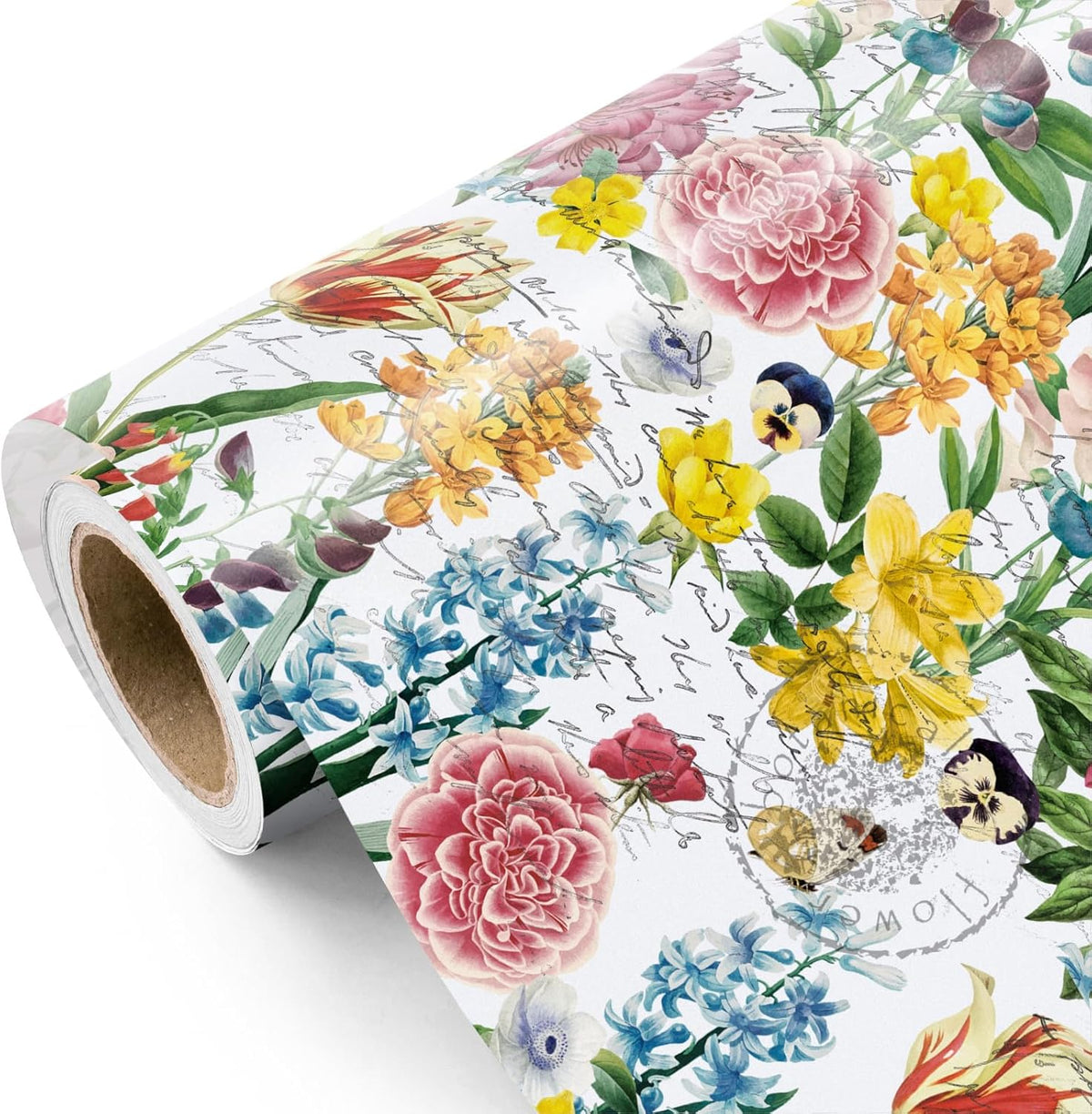 WRAPAHOLIC Floral Wrapping Paper Roll - Mini Roll - 17 Inch x 9.8 Feet - Garden Flower Wrapping