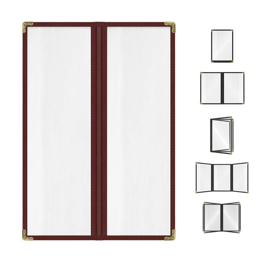 Goodsmart Restaurant Menu Covers - 25 Pack Burgundy 2 Pages / 4 Views 4.25" x 14", Top-Loading