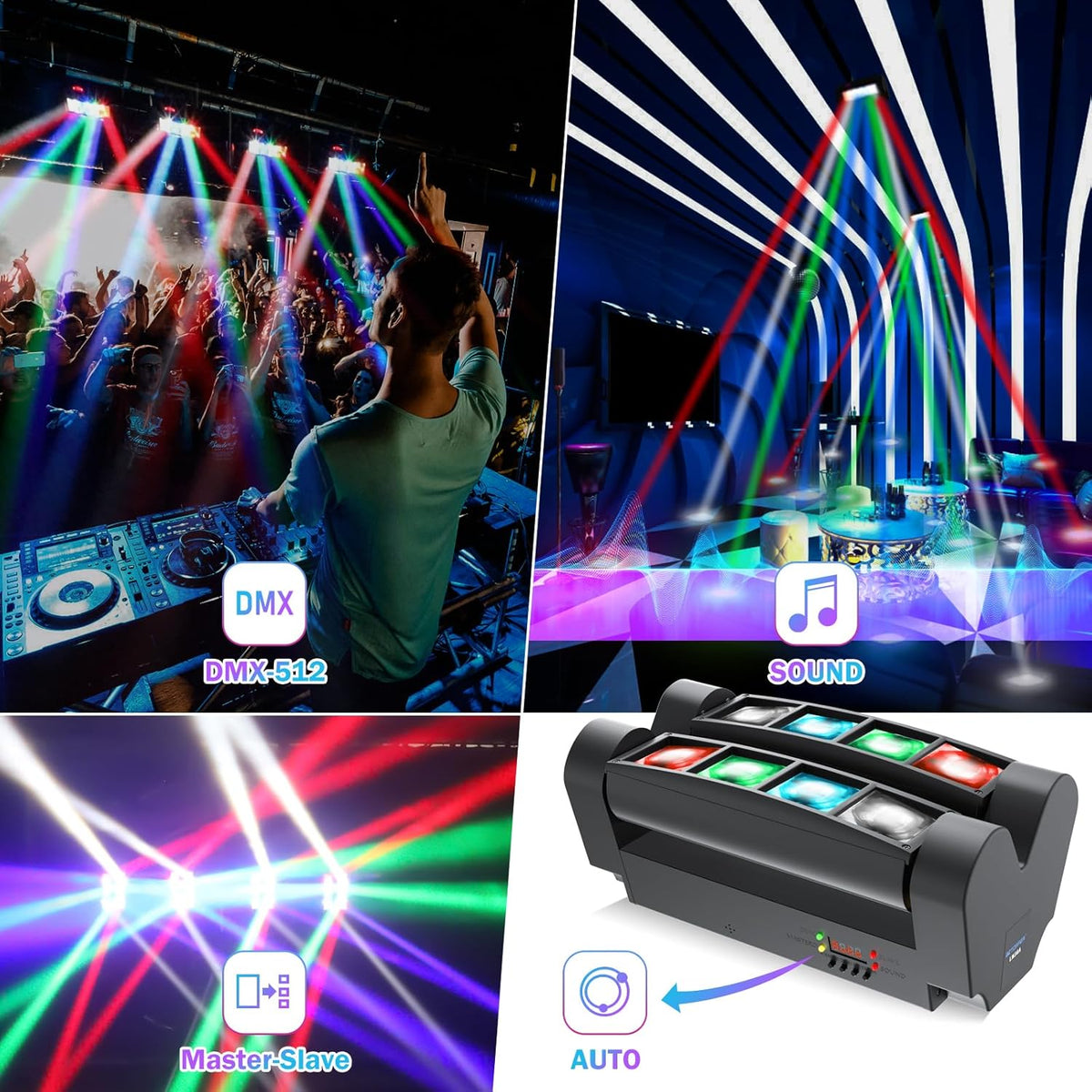 BETOPPER Moving Head DJ Lights,Stage Lights for Parties, RGBW 8x3W LED Spider Lights, Sound